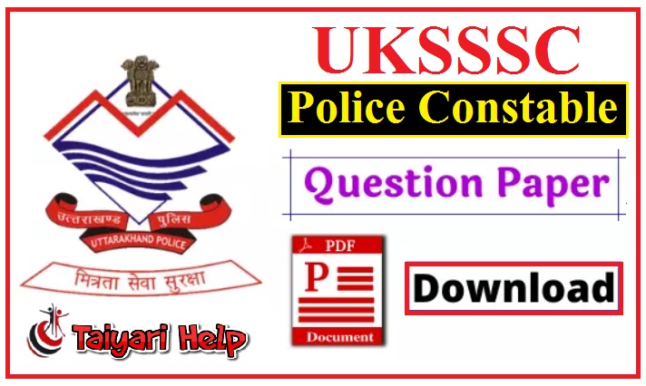 UKSSSC Police Constable Previous Paper PDF in Hindi Download