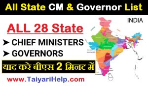 All State CM and Governor List 2022 in Hindi Update to March