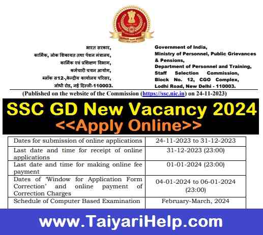 SSC GD New Vacancy 2024 Notification Release PDF Download